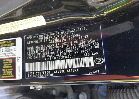 2014 Toyota Camry Xle из США, поврежденный, VIN 4T4BF1FK2ER367053